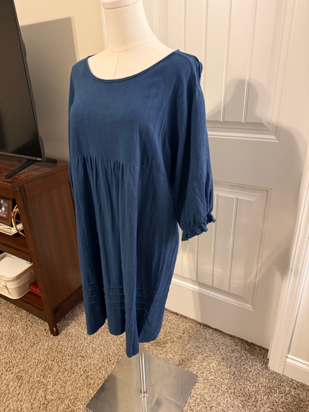 Umgee Navy Blue Linen Blend Dress - Picture 2 of 13